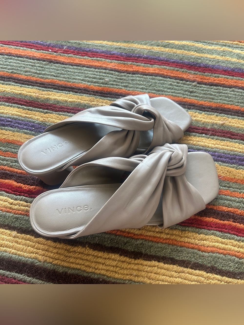 Vince Taupe Knotted Leather Slide Mules